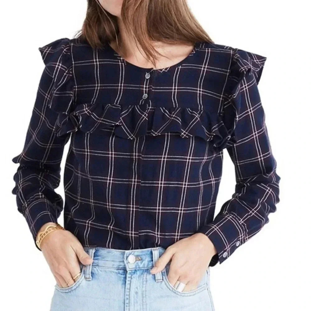 Madewell Plaid Ruffle-Yoke Top Size XS - Picture 7 of 7